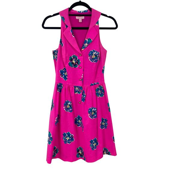 Lilly Pulitzer Sherlynn Dress in Mambo Pink Floral Print Womens 0 AS IS - Picture 1 of 8